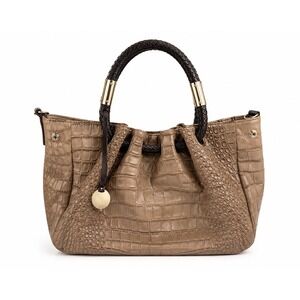 Lux Vintage Y2K Taupe Croc Embossed Leather Shoulder Bag Purse